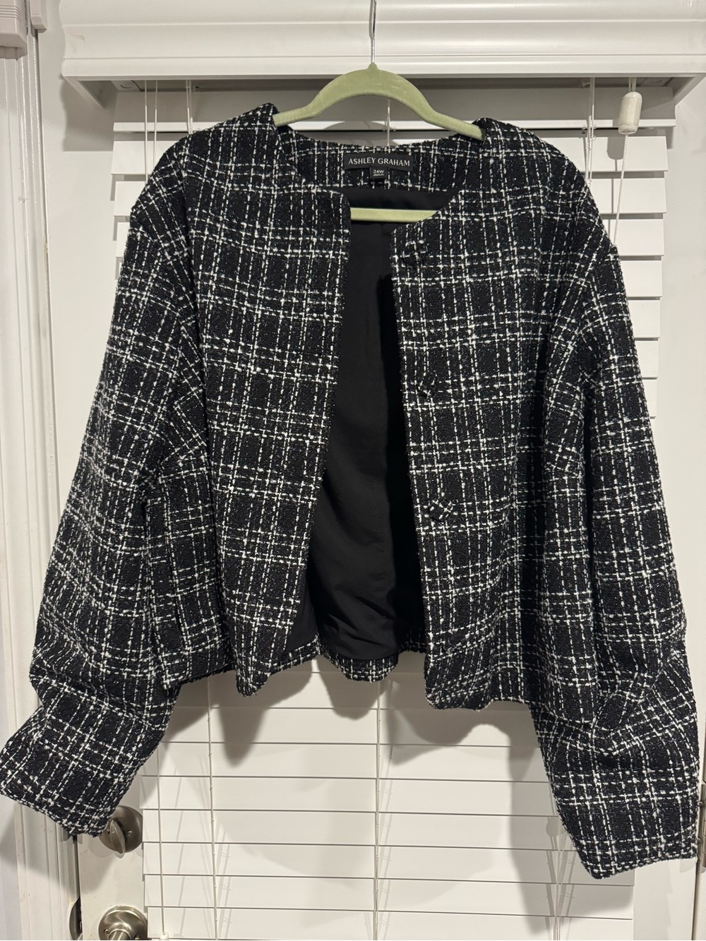 Ashley Graham Black White Bouclé Open Front Jacket 24W NWT